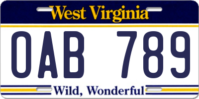 WV license plate OAB789
