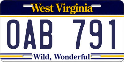 WV license plate OAB791