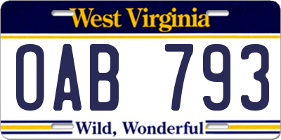 WV license plate OAB793