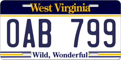 WV license plate OAB799