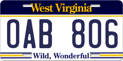 WV license plate OAB806
