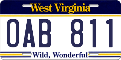 WV license plate OAB811