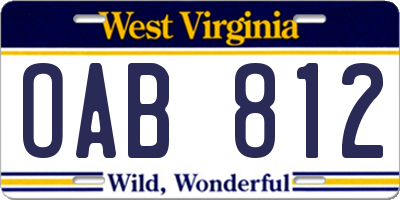 WV license plate OAB812