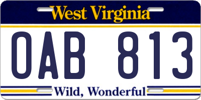 WV license plate OAB813