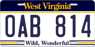 WV license plate OAB814