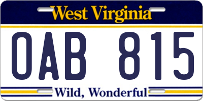 WV license plate OAB815