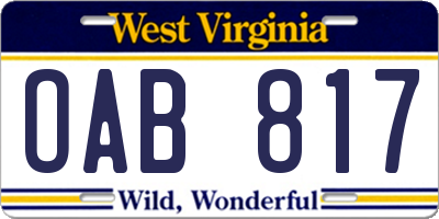 WV license plate OAB817