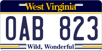 WV license plate OAB823