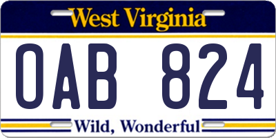WV license plate OAB824
