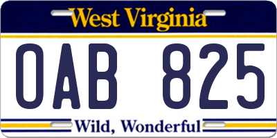 WV license plate OAB825