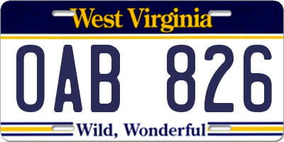 WV license plate OAB826