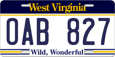 WV license plate OAB827