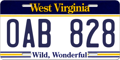 WV license plate OAB828