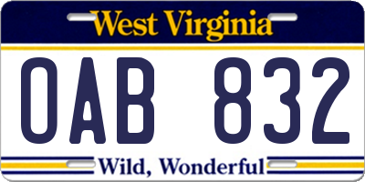 WV license plate OAB832