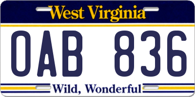 WV license plate OAB836