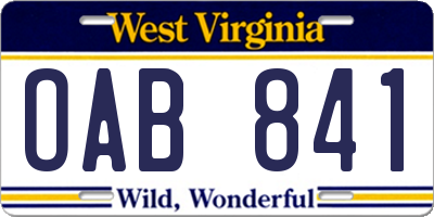 WV license plate OAB841