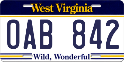 WV license plate OAB842
