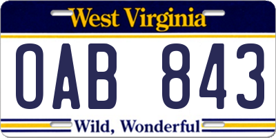 WV license plate OAB843