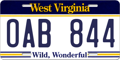WV license plate OAB844