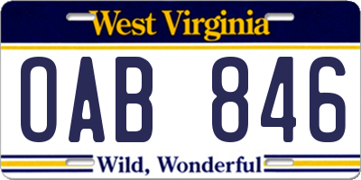 WV license plate OAB846