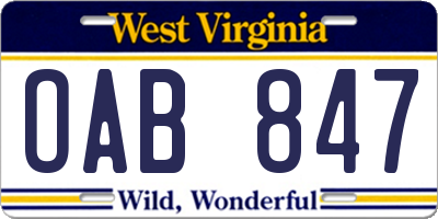 WV license plate OAB847