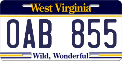 WV license plate OAB855