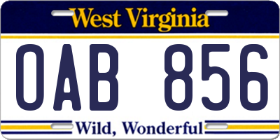 WV license plate OAB856