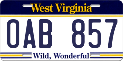 WV license plate OAB857