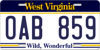 WV license plate OAB859