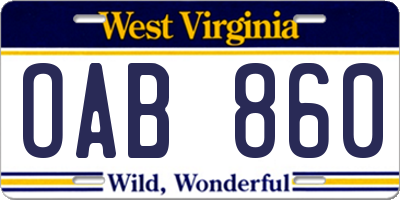WV license plate OAB860