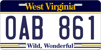 WV license plate OAB861