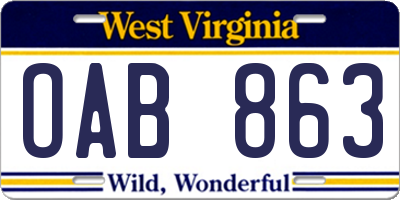 WV license plate OAB863