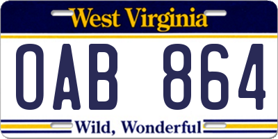 WV license plate OAB864