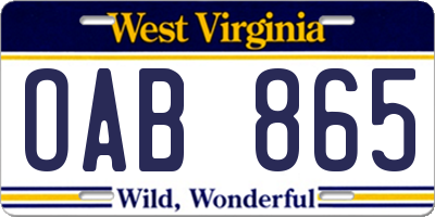 WV license plate OAB865