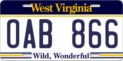 WV license plate OAB866