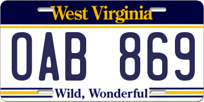 WV license plate OAB869