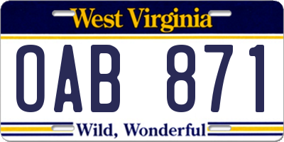 WV license plate OAB871