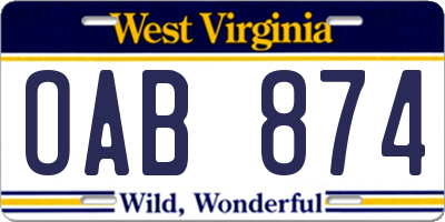 WV license plate OAB874