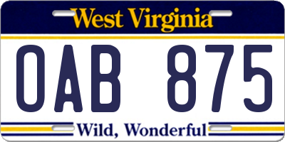 WV license plate OAB875