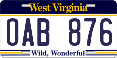 WV license plate OAB876