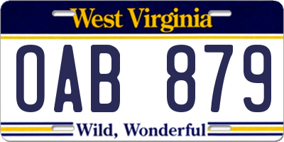 WV license plate OAB879
