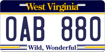 WV license plate OAB880