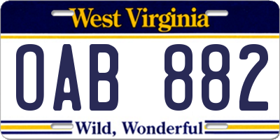 WV license plate OAB882