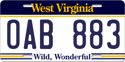 WV license plate OAB883