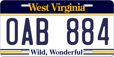 WV license plate OAB884