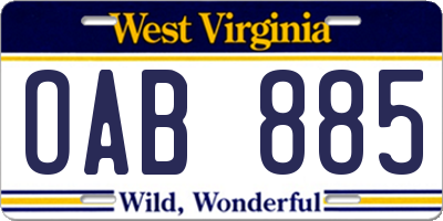 WV license plate OAB885