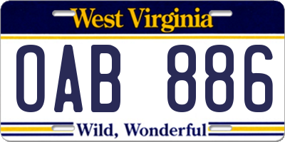 WV license plate OAB886