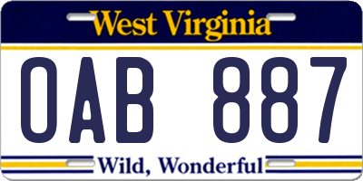 WV license plate OAB887