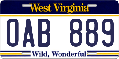 WV license plate OAB889