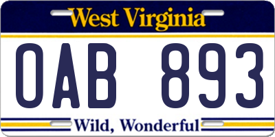 WV license plate OAB893